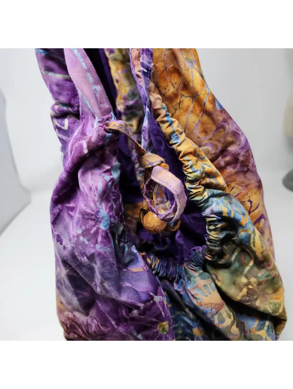 Handmade Batik Slouch Hobo Bag Oversized Round Tote Purple